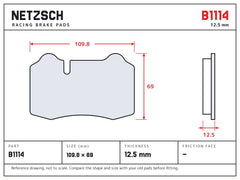 NETZSCH Brembo B1114 brake pad drawing, 12.5 mm thick