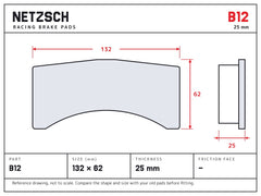 NETZSCH Brembo B12 brake pad drawing, 25 mm thick