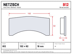 NETZSCH Brembo B12 brake pad drawing, 18 mm thick