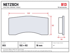 NETZSCH Brembo B13 brake pad drawing, 18 mm thick