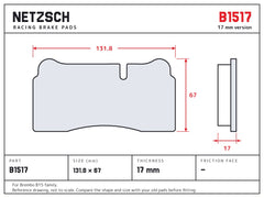NETZSCH Brembo B1517 brake pad drawing, 17 mm thick