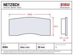 NETZSCH Brembo B18W brake pad drawing, 20 mm thick
