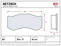 NETZSCH Brembo B21 brake pad drawing, 30 mm thick