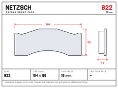 NETZSCH Brembo B22 brake pad drawing, 18 mm thick