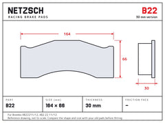 NETZSCH Brembo B22 brake pad drawing, 30 mm thick