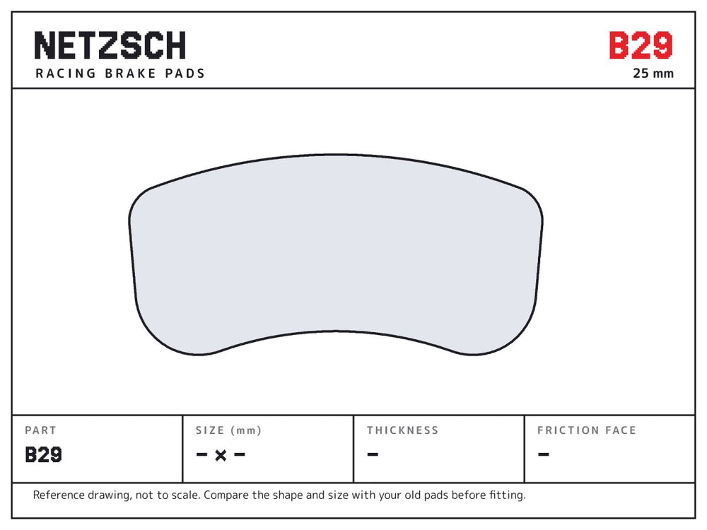 NETZSCH Brembo B29 brake pad drawing, 25 mm thick