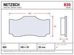 NETZSCH Brembo B30 brake pad drawing, 20 mm thick