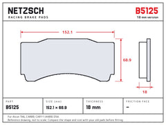 NETZSCH Brembo B5125 brake pad drawing, 18 mm thick