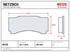 NETZSCH Brembo B5125 brake pad drawing, 20 mm thick