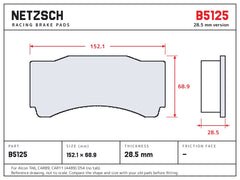 NETZSCH Brembo B5125 brake pad drawing, 28.5 mm thick