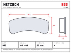 NETZSCH Brembo B55 brake pad drawing, 25 mm thick