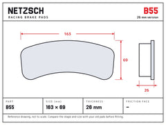 NETZSCH Brembo B55 brake pad drawing, 26 mm thick