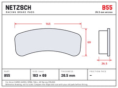 NETZSCH Brembo B55 brake pad drawing, 26.5 mm thick