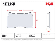 NETZSCH Brembo B6215 brake pad drawing, 14.7 mm thick