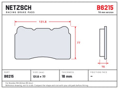 NETZSCH Brembo B6215 brake pad drawing, 16 mm thick