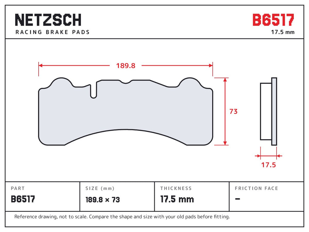 NETZSCH Brembo B6517 brake pad drawing, 17.5 mm thick