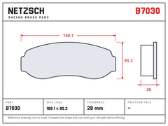 NETZSCH Brembo B7030 brake pad drawing, 28 mm thick