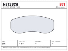 NETZSCH Brembo B71 brake pad drawing, 28 mm thick