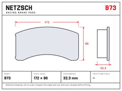 NETZSCH Brembo B73 brake pad drawing, 32.3 mm thick