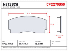 NETZSCH AP Racing CP2270D50 brake pad drawing, 16.6 mm thick