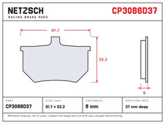 NETZSCH AP Racing CP3086D37 brake pad drawing, 8 mm thick