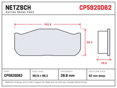 NETZSCH AP Racing CP5820D62 brake pad drawing, 29.8 mm thick