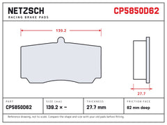 NETZSCH AP Racing CP5850D62 brake pad drawing, 27.7 mm thick