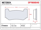 NETZSCH AP Racing CP7600D43 brake pad drawing, 16 mm thick