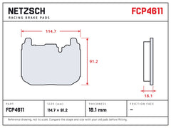 NETZSCH Ferodo FCP4611 brake pad drawing, 18.1 mm thick