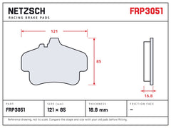 NETZSCH Ferodo FRP3051 brake pad drawing, 16.8 mm thick