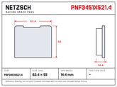 NETZSCH Alcon PNF3451X521.4 brake pad drawing, 14.4 mm thick
