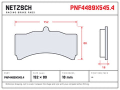 NETZSCH Alcon PNF4489X545.4 brake pad drawing, 18 mm thick