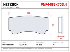 NETZSCH Alcon PNF4498X703.4 brake pad drawing, 15 mm thick