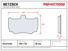 NETZSCH Alcon PNP4417X550 brake pad drawing, 16 mm thick