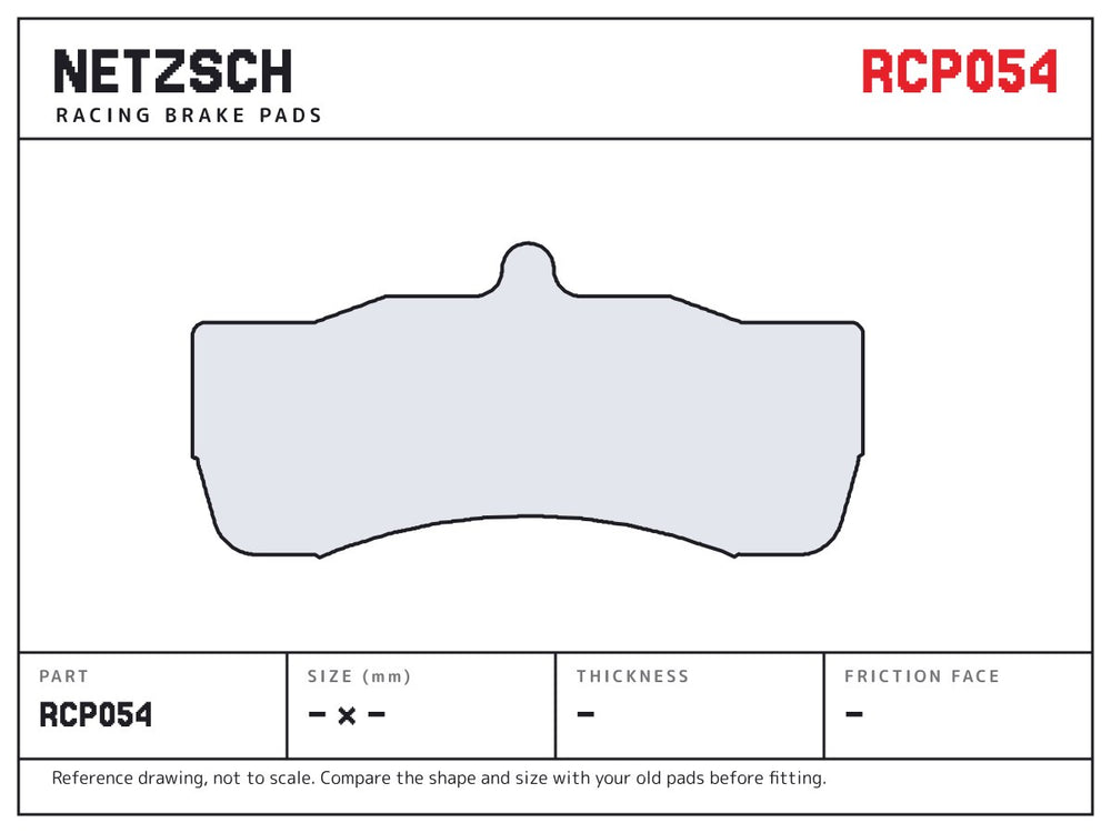 NETZSCH Endless RCP054 brake pad drawing, 18 mm thick