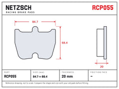 NETZSCH Endless RCP055 brake pad drawing, 20 mm thick