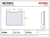 NETZSCH Endless RCP060 brake pad drawing, 13.6 mm thick
