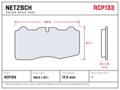 NETZSCH Endless RCP133 brake pad drawing, 17.5 mm thick