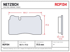NETZSCH Endless RCP134 brake pad drawing, 17.5 mm thick