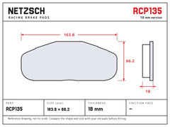 NETZSCH Endless RCP135 brake pad drawing, 18 mm thick