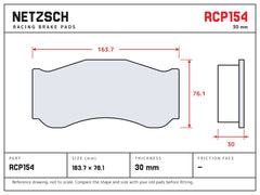 NETZSCH Endless RCP154 brake pad drawing, 30 mm thick