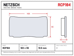 NETZSCH Endless RCP164 brake pad drawing, 13.5 mm thick