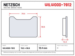 NETZSCH Wilwood 7912 brake pad drawing, 12.4 mm thick