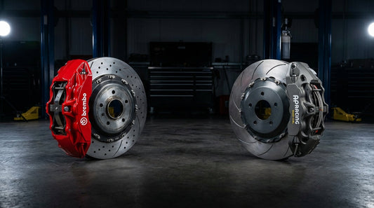 Comparison of AP Racing and Brembo big brake kits featuring high-performance calipers and rotors for track and street performance.