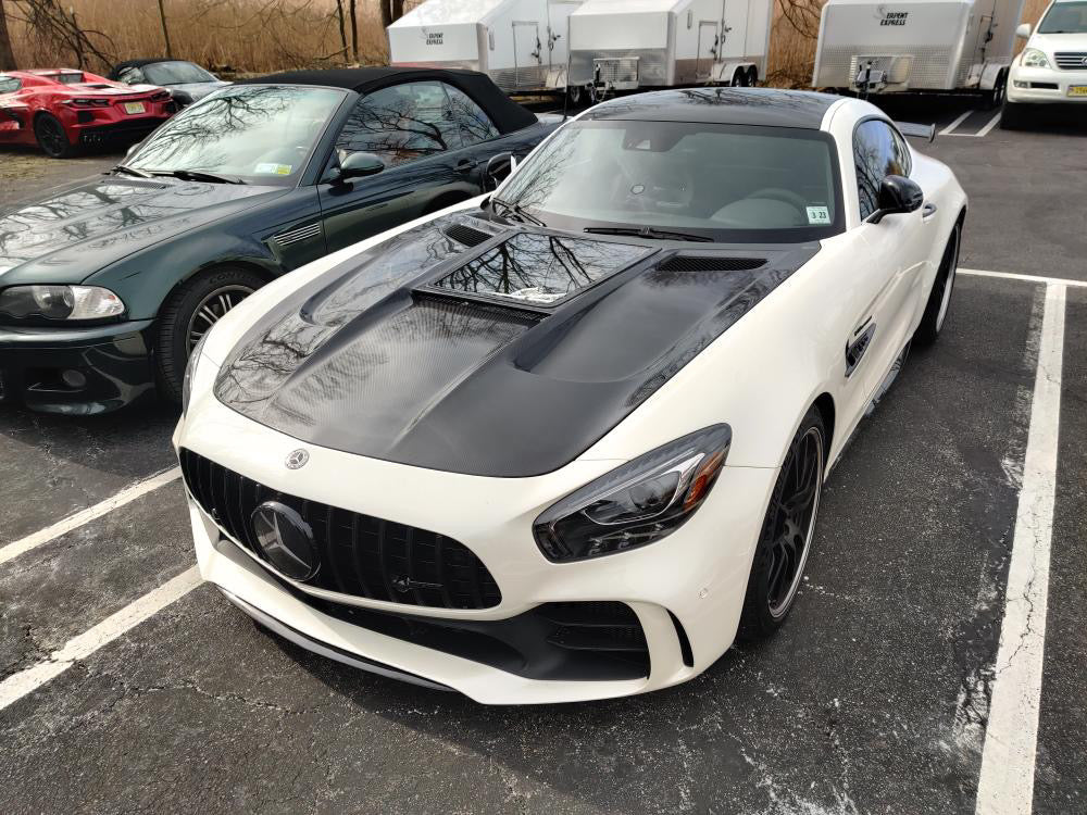 CMST Carbon Fiber Clear View Tempered Glass Transparent Hood Black Series Style for Mercedes Benz C190 AMG GT GTS GTC GTR