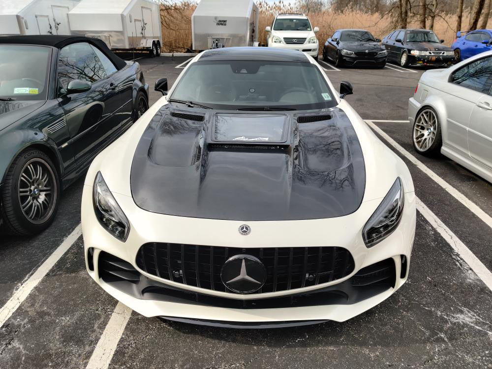 CMST Carbon Fiber Clear View Tempered Glass Transparent Hood Black Series Style for Mercedes Benz C190 AMG GT GTS GTC GTR