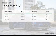 Kit carrosserie performance carbone sec Aulena Design pour Tesla Model Y