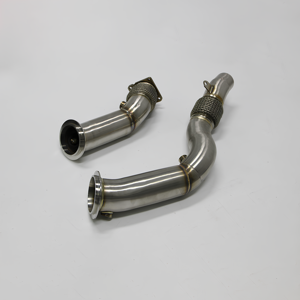 AME high flow 3" ss304 catless exhaust downpipe 2015-2020 for BMW M3 Sedan 4D F80 M4 Coupe 2D F82 S55 L6 3.0T heat shield