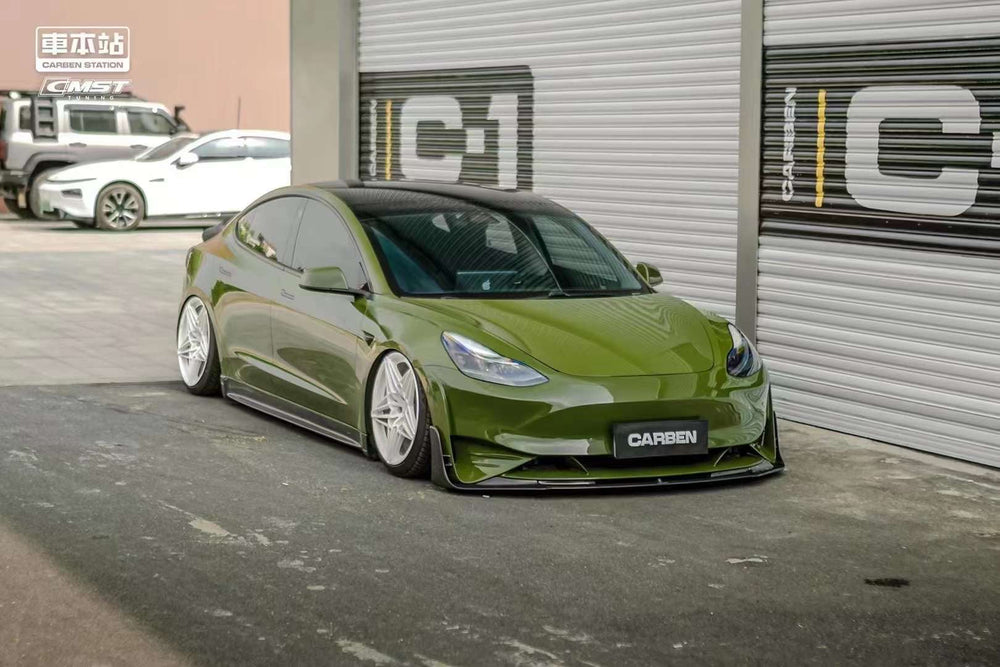 New Release!! CMST Carbon Fiber Front Bumper & Front Lip for Tesla Model 3 Ver.2