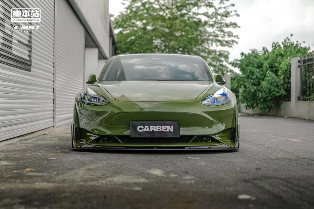 New Release!! CMST Carbon Fiber Front Bumper & Front Lip for Tesla Model 3 Ver.2